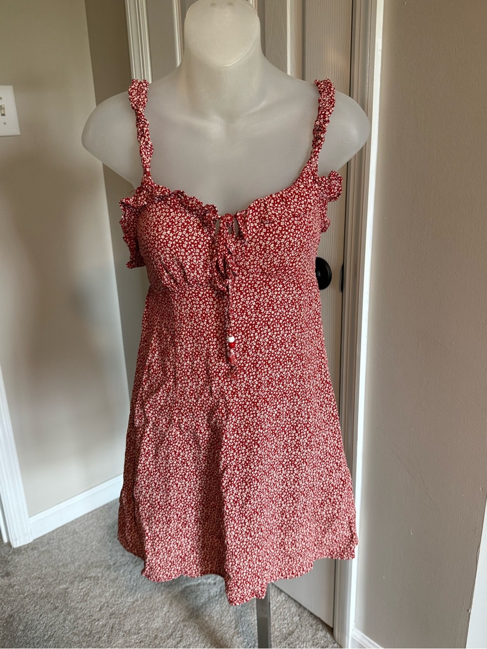 Angie Rust Red and White Floral Tie-Strap Sundress